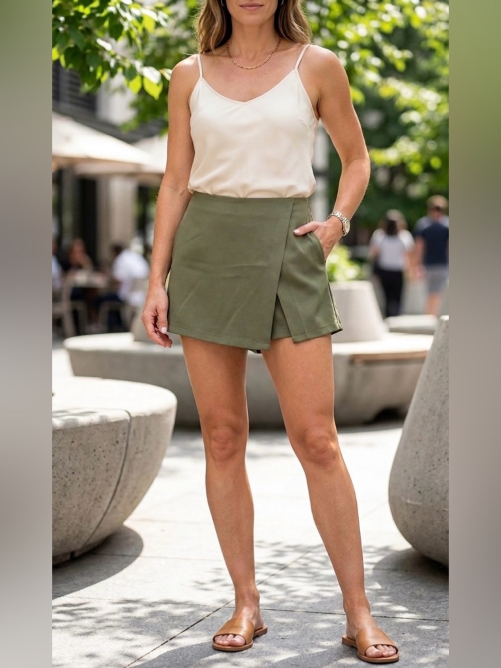 Revolve By The Way Olive Green Wrap Mini Skort - Size Medium
